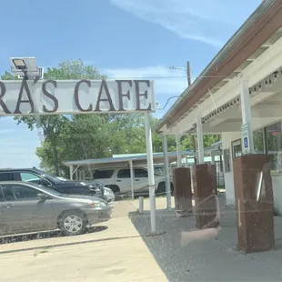 Exterior--old drive in expanded into a cafe
