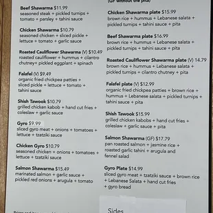 Lunch menu
