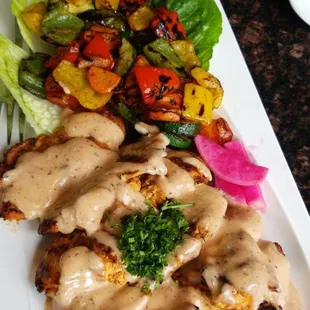 Boneless chicken w grilled veggies.