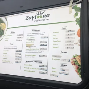 a menu on a bus