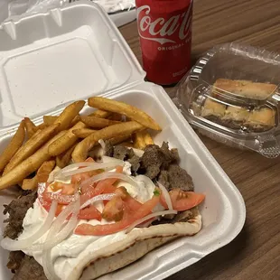 Gyro combo with baklava.