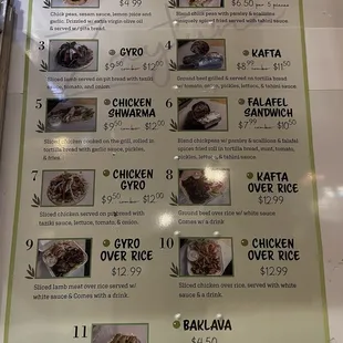 Posted menu on the side of the truck.