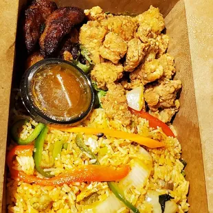 Ginger Teriyaki Chicken Special with Thai basil fried rice and sweet plantain on the side