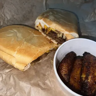 Veggie Frita Cubana w/ a side of maduros