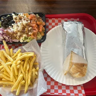 Z32. Greek Salad, Z39. French Fries &amp; Z18. Falafel Wrap