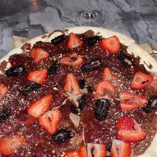 Nutella and strawberry pizza