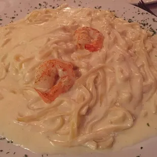 Two little shrimps cost me $5.  Alfredo sauce was awesome at least.