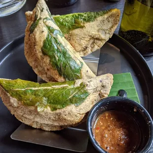 Shrimp empanadas.  Delicious, especially the flavorful corn masa!