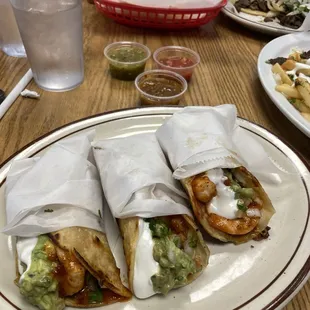 Tacos Fundido (shrimp tacos)