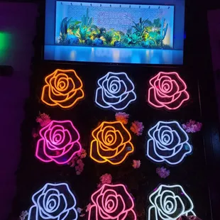 a lighted rose garden