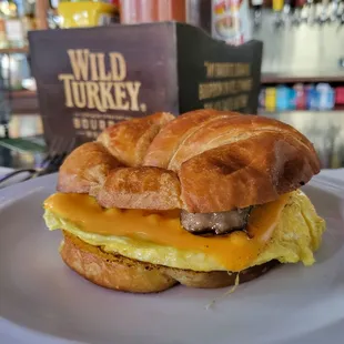 Sausage and croissant breakfast sandwich $7