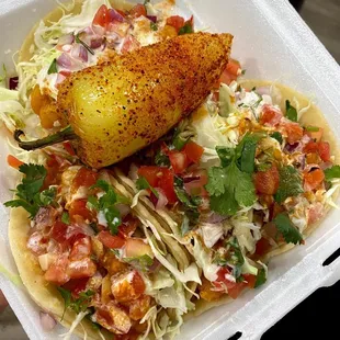 Fish tacos with chile güerito