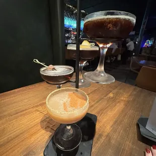 Espresso Martini Flight (from top to bottom = original, mezcal, peanut butter &amp; pumpkin spice)