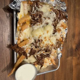 Roast beef and Swiss fries