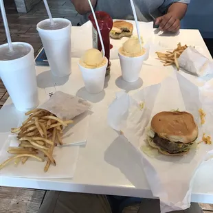 Yesterday they had free kids size (10 ounce) mango ice desserts. We got all this food for $13!