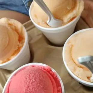 Peach and berry ices