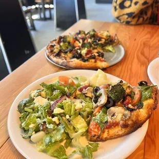 Zeek the Greek salad and Tree Hugger pizza