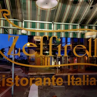 the entrance to a restaurant