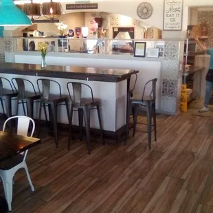 Inside Zeffiro&apos;s Pizzeria. Clean and bright.