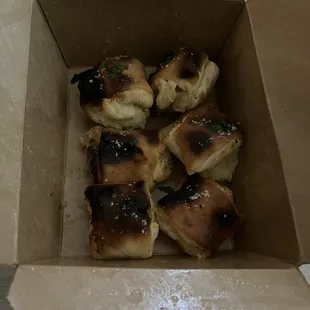 Food is always burnt and carelessly put together. I had to separate to show all the burn marks.
