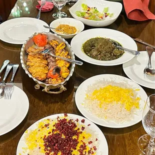 Zeitoon palace platter (mixed kabab) Ghormeh Sabzi Barberry rice  Mirza ghasemi