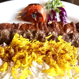 Top Sirloin Kebab (Called Barg, or Soltani)-- Tender prime top sirloin beef marinated and chargrilled...zoom