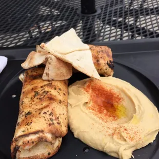 Off menu sandwich with chx and fries. Sooo good. Hummus side was tasty too.