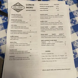 Lunch menu