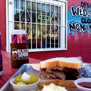 BBQ sangwhich, potato salad and trusty EJ Hazy IPA!