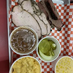 Turkey, brisket, corn , beans &amp; macaroni