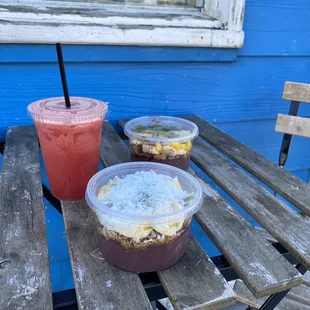 Açaí bowls and Watermelon Fresh Juice