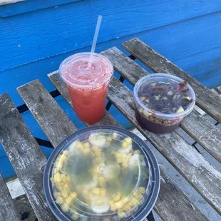 Large Brazil Bowl + small Breakfast Bowl with nutella and Watermelon Fresh Juice