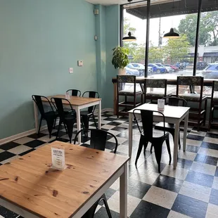tables and chairs in a restaurant