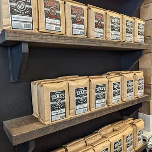 shelves of coffees