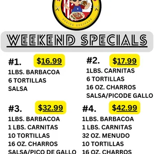 a menu for a weekend special