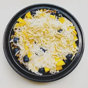  plate of food with cheese and blueberries