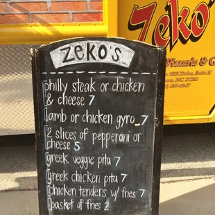 Zeko's 2 Go Menu