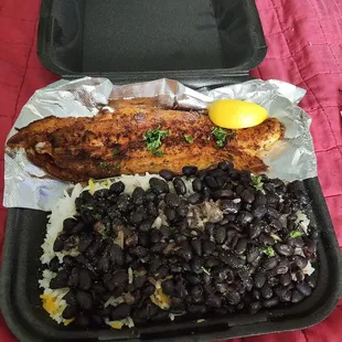 Grilled Bass w/rice &amp; black beans.