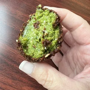 Half of one falafel. They're huge, delicious, and perfectly fried.