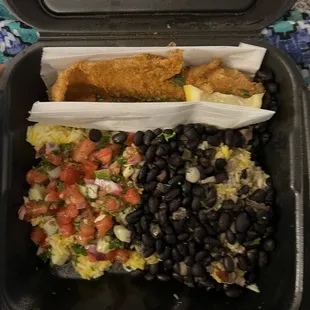 $8.99 special fried fish with black beans and rice