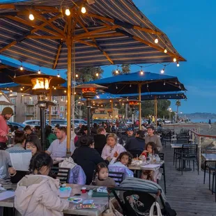 Outdoor dining with plenty of heating lamps at Zelda's in Capitola.