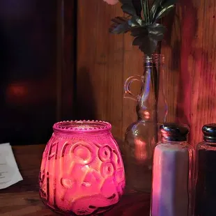 a candle and salt shaker