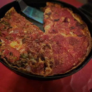 Large deep dish pizza: half combo and half pepperoni and cheese
