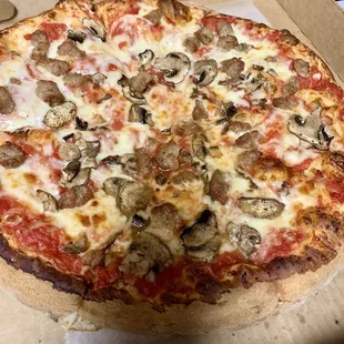 Sausage and mushroom pizza