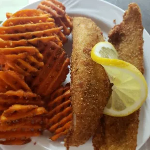 Fried Perch &amp; Sweet Potato Fries! What a yummy and filling lunch!