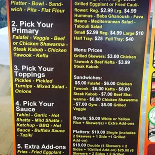 Menu , great prices , call for help,