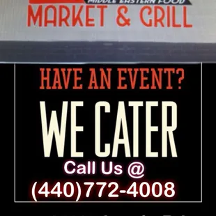 We cater all events - Stuffed lamb - Hummus - Tabiuli - and much more!