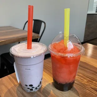 Taro smoothie and dragonfruit ice