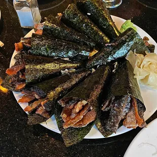 Salmon Skin Hand Rolls