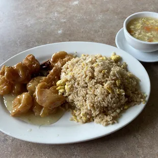 Honey Walnut Shrimp with Chicken Fried Rice